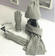 solid color hat scarf glove set, view 6 - MRSLM