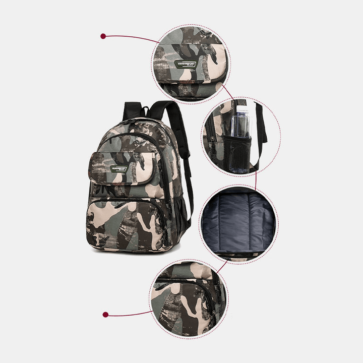 Men Large Capacity Camouflage Waterproof Student School Bag 15.6 Inch Laptop Bag Travel Outdoor Backpack - MRSLM