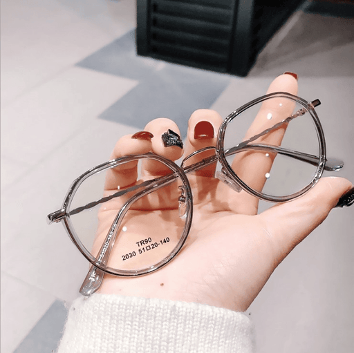 Polygonal round metal glasses with blue film lens - MRSLM