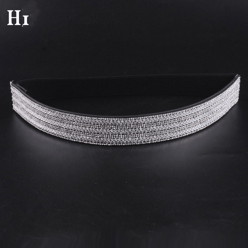 Women's rhinestone elastic wide belt, view 12 - MRSLM