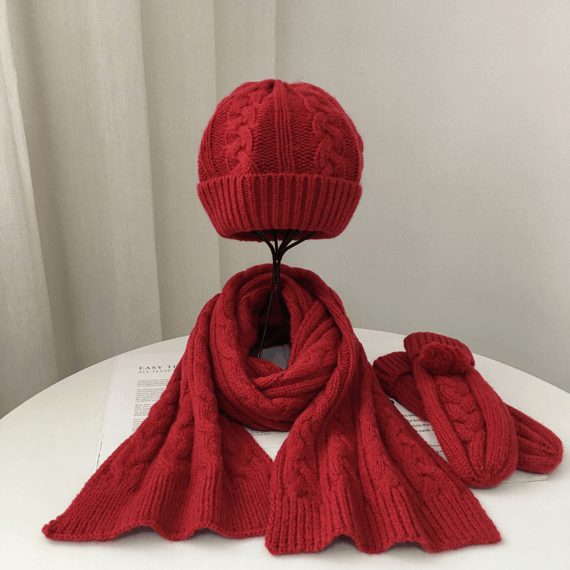 parent-child warm wool hat scarf glove set, view 7 - MRSLM