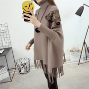 Bat sleeve fringed cloak shawl, view 4 - MRSLM