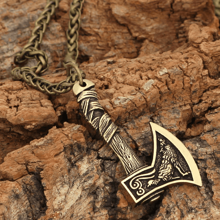 Celtic Wolf and Crow Double-Sided Axe Pendant - MRSLM