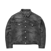 graffiti print denim jacket, view 4 - MRSLM