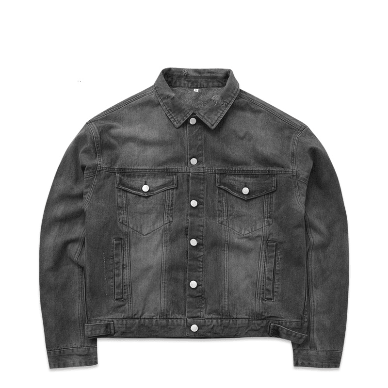 graffiti print denim jacket, view 4 - MRSLM