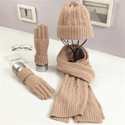 solid color hat scarf glove set, view 2 - MRSLM