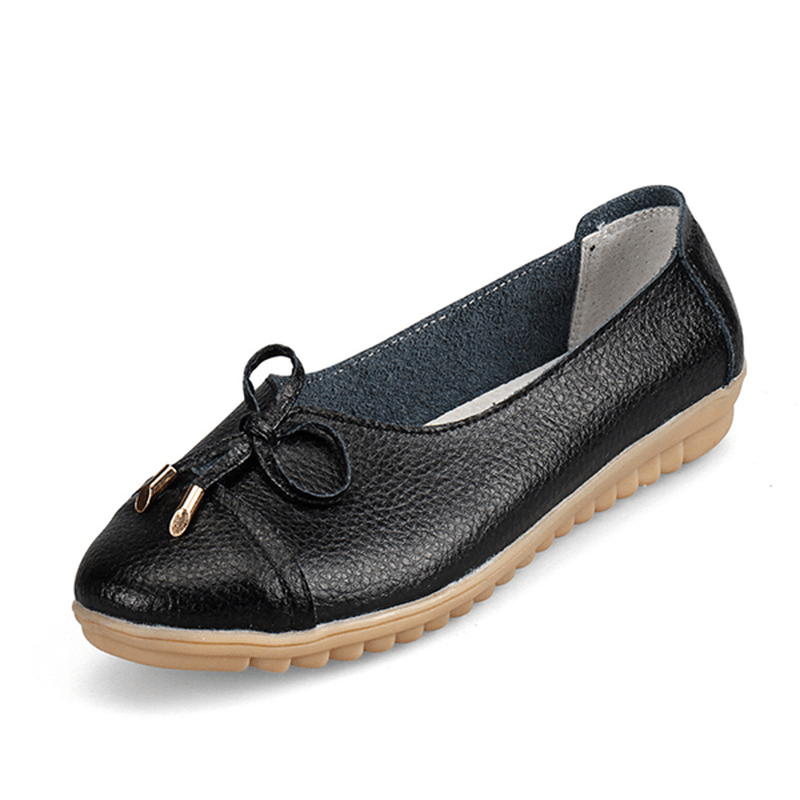 US Size 5-10 Women Flat Casual Outdoor Leather round Toe Soft Comfortable Slip on Flats Shoes - MRSLM
