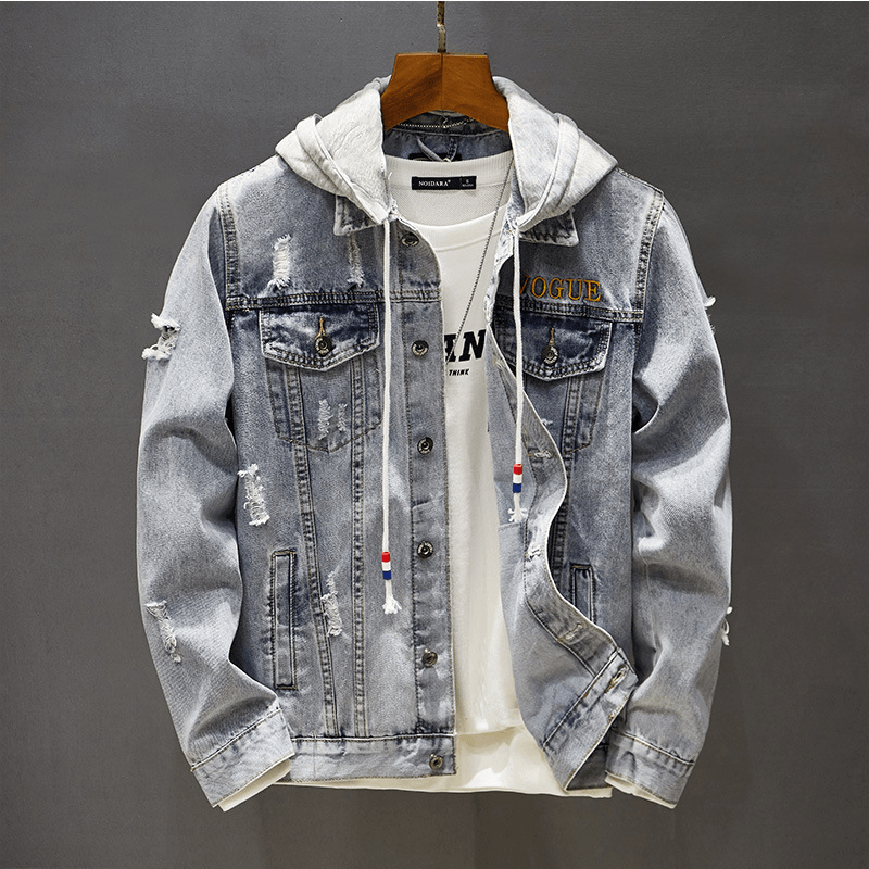 Embroidered ripped denim jacket, view 4 - MRSLM