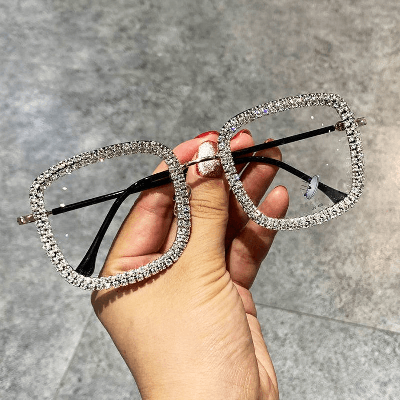 Korean square diamond-studded glasses, view 4 - MRSLM