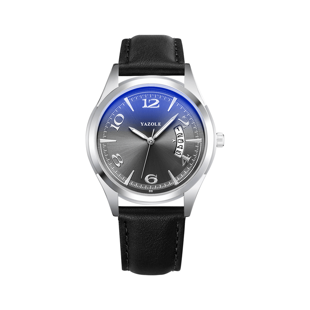 YAZOLE 515 Calendar Date Display Fashion Leather Strap Men Casual Dial Luminous Display Quartz Watch - MRSLM