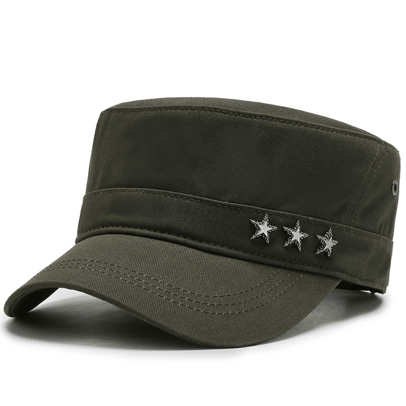 cotton flat top military style peaked cap, view 4 - MRSLM