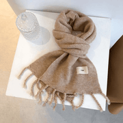 solid color tassel knitted scarf, view 17 - MRSLM