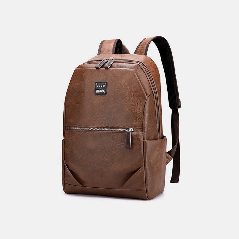 Men PU Leather Business Large Capacity 15.6 Inch Laptop Bag Multifunction Backpack - MRSLM
