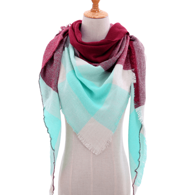 imitation cashmere triangle scarf with grid print, view 2 - MRSLM