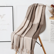 women's plaid wool tassel scarf, view 7 - MRSLM