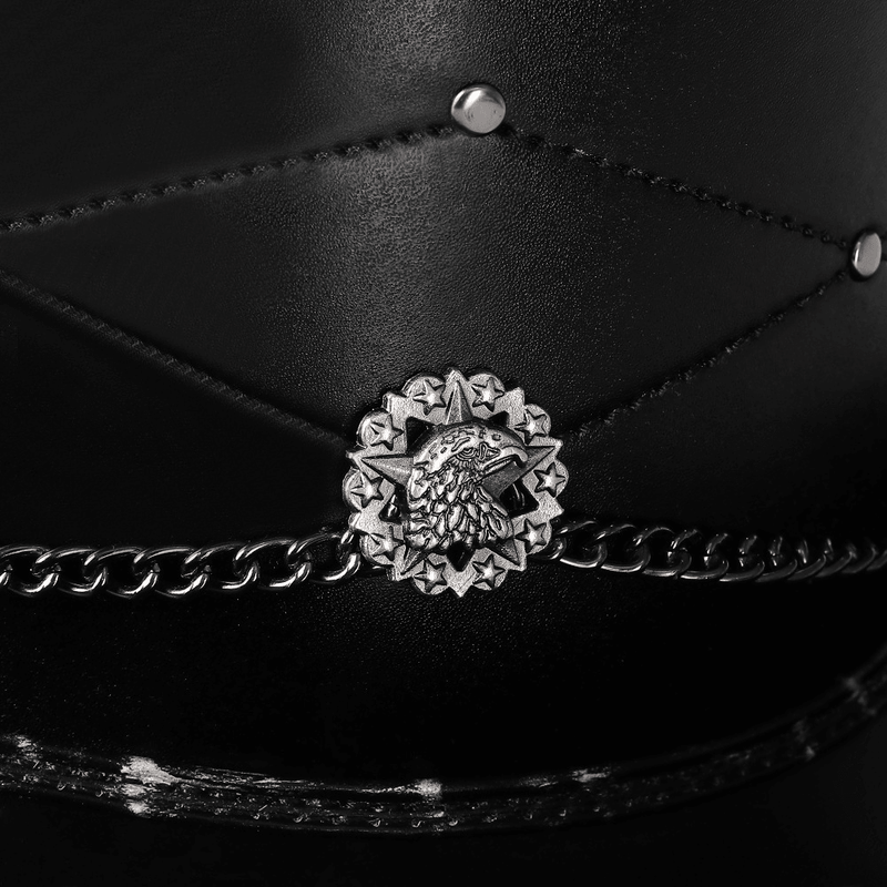 black PU leather skull top hat, view 3 - MRSLM