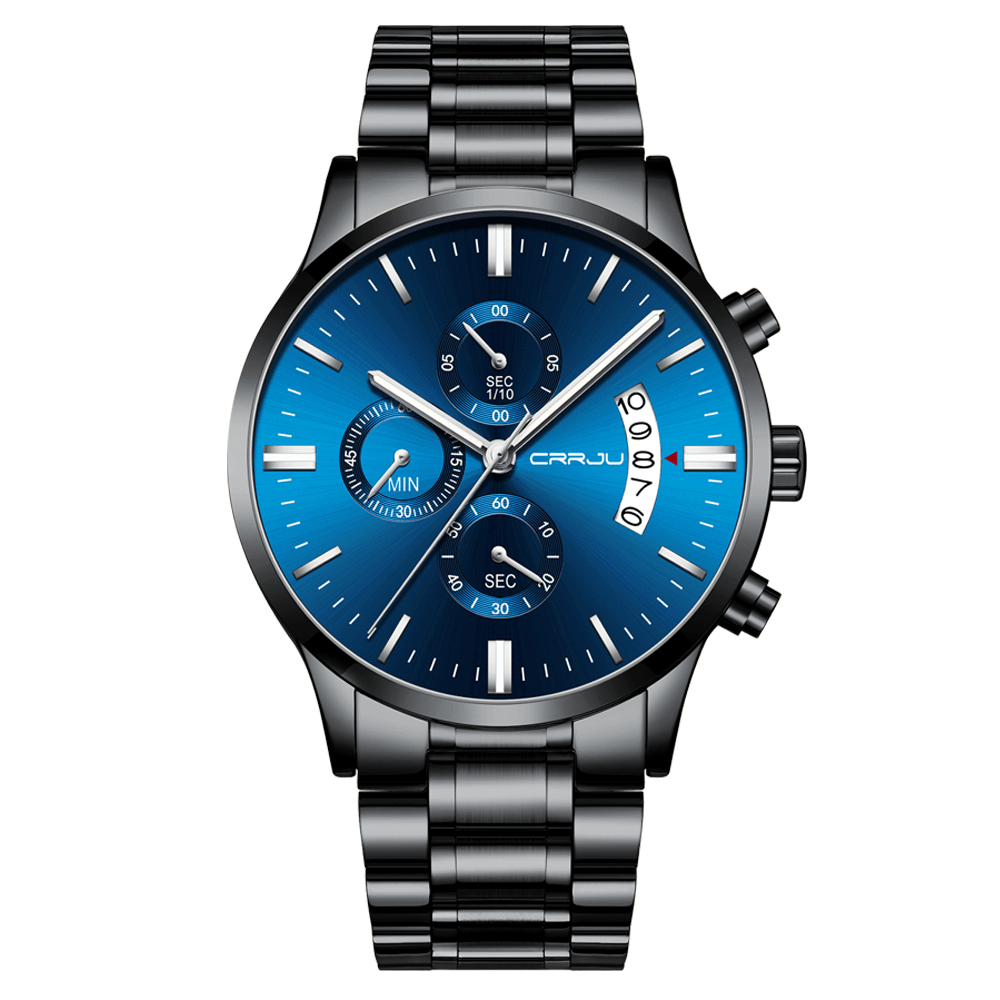 CRRJU 2273 Fashion Style Full Steel Strap Chronograph Date Display Men Quartz Watch - MRSLM