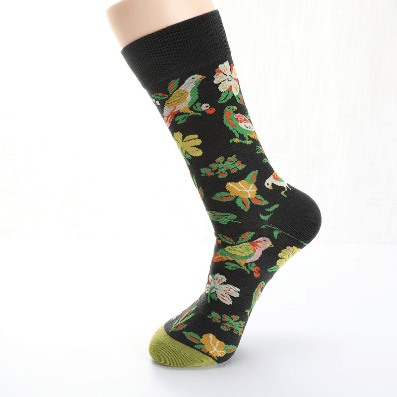 men's illustrated birds and flowers cotton socks, view 5 - MRSLM