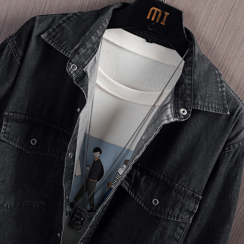 Men's loose long sleeve denim shirt, view 3 - MRSLM