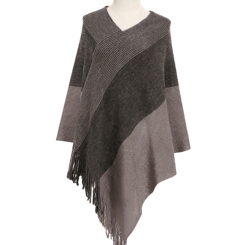 Knitted tassel shawl cape, view 4 - MRSLM