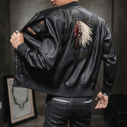 Men's PU leather embroidered jacket, view 4 - MRSLM