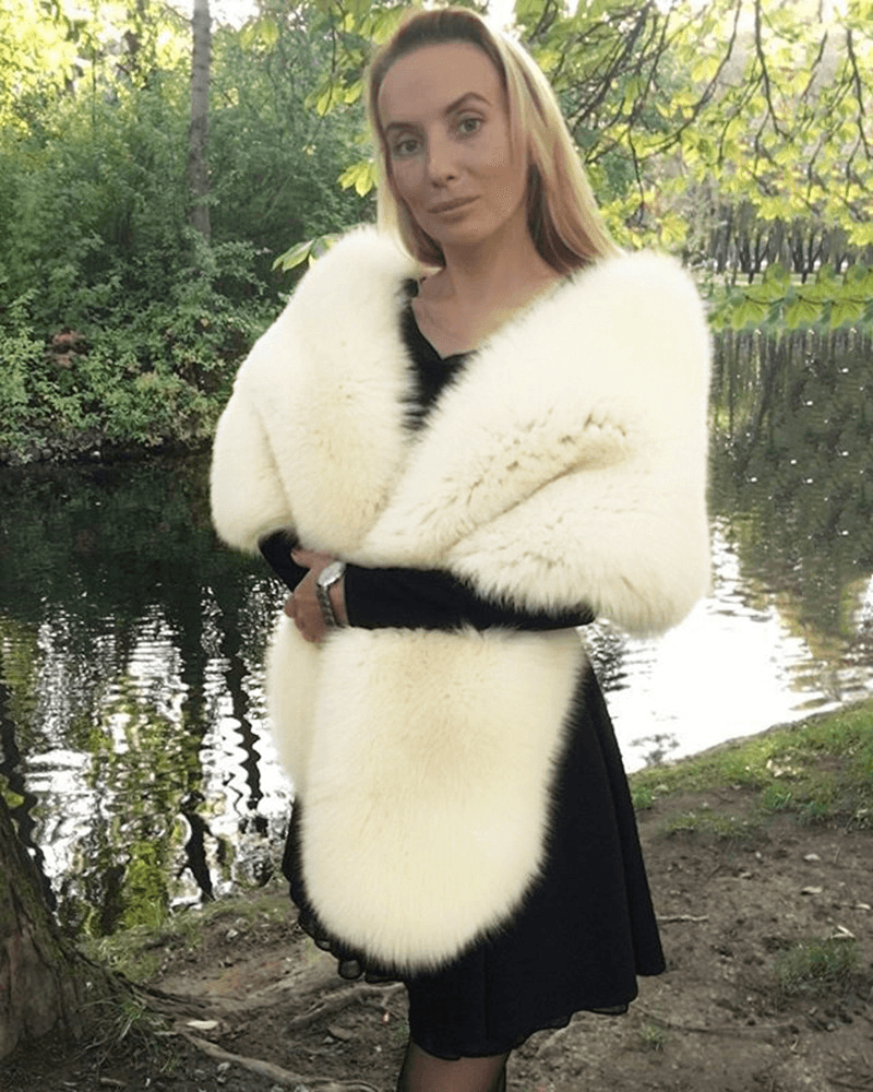 women's faux fox fur collar scarf shawl, view 2 - MRSLM