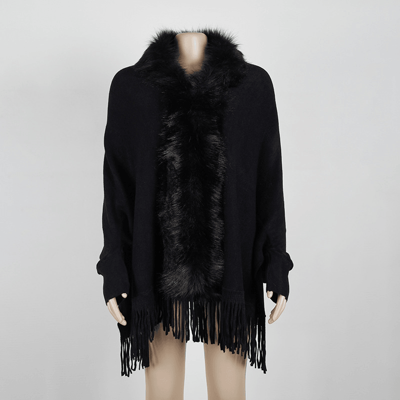 fringed cloak shawl cardigan, view 4 - MRSLM