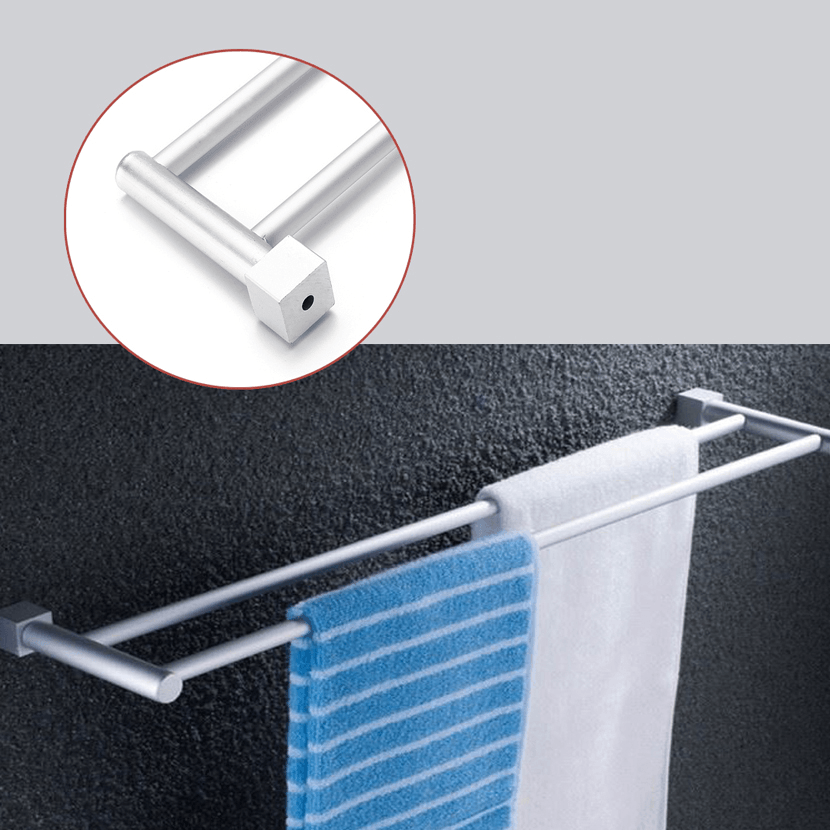 Bathroom Double Towel Rail Rack 2 Bar Space Aluminum Hanger Wall Mounted Towel Shelf Bath Rails Bars Holder - MRSLM