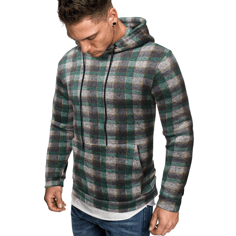 Men Cotton Autumn Hip Hop Plaid Hoodie - MRSLM