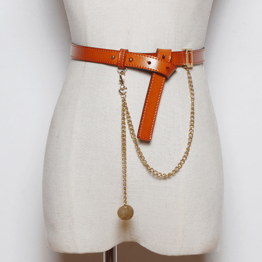 women's leather pin buckle chain belt, view 5 - MRSLM