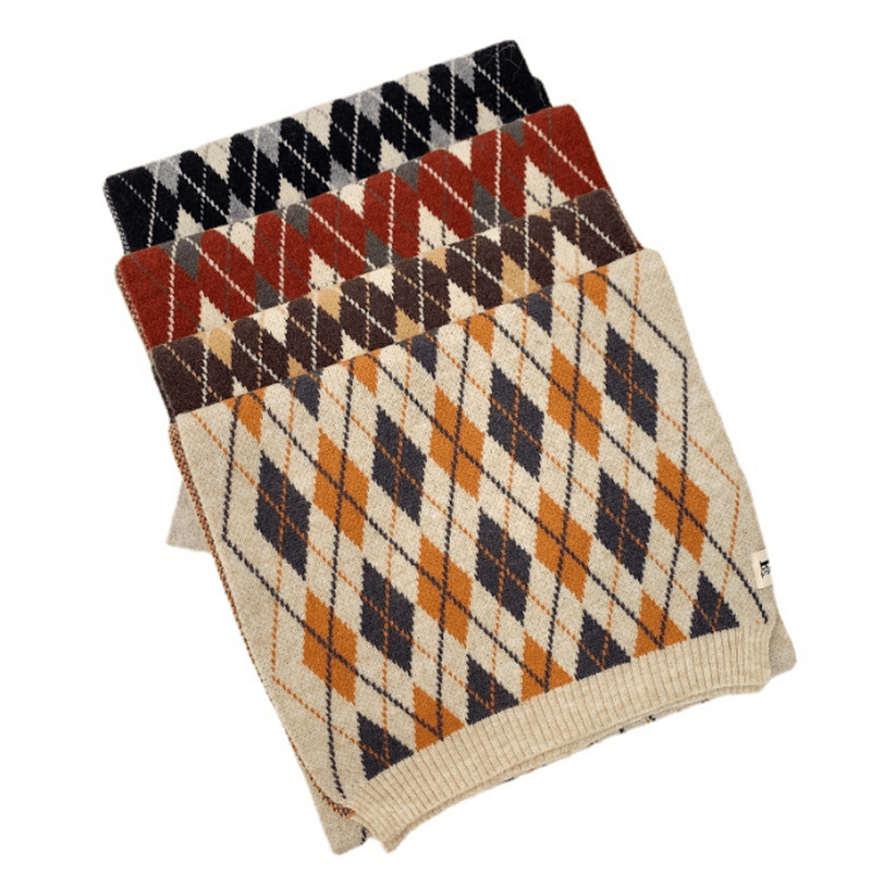 Warm Diamond Lattice Long Solid Color Soft Scarf - MRSLM