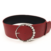 women's wide imitation leather round buckle belt, view 2 - MRSLM