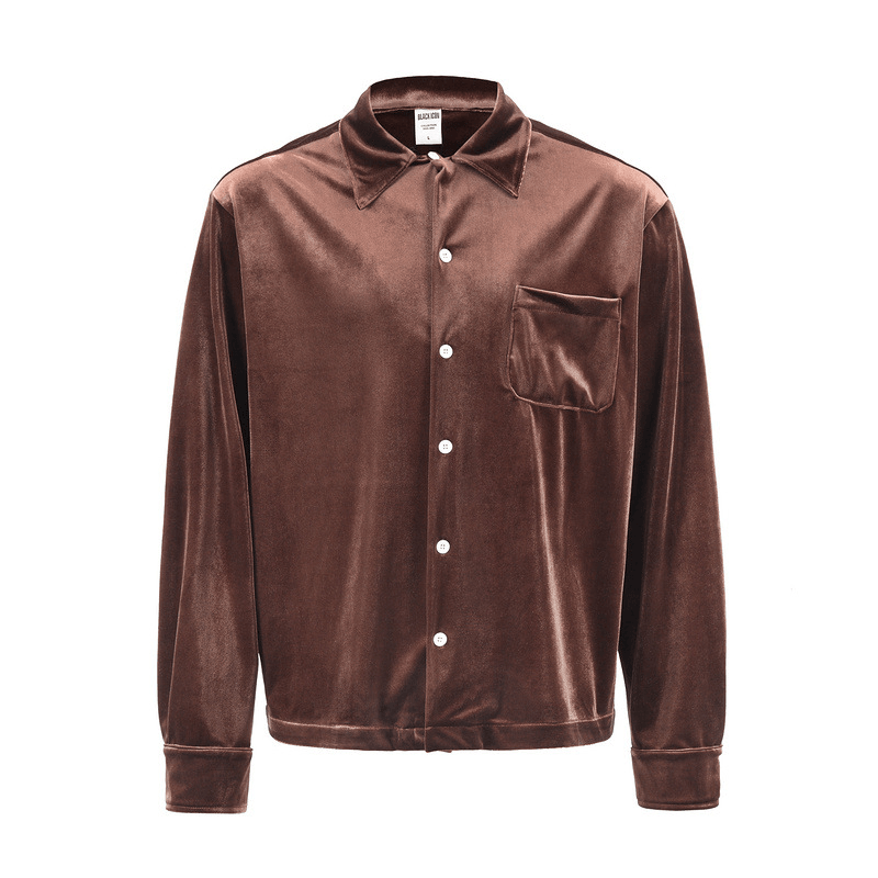men's gold velvet printed cardigan shirt, view 3 - MRSLM
