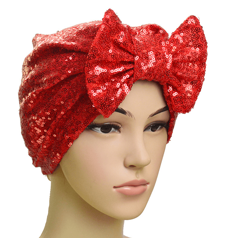 women's sequin bow bandana hat, view 6 - MRSLM