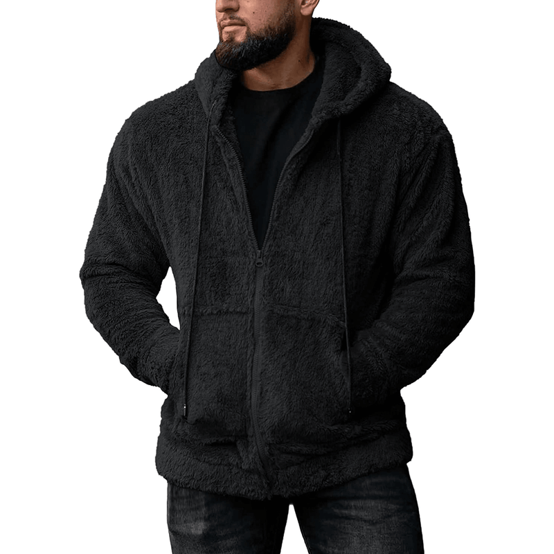 men's plush cardigan hooded jacket, view 2 - MRSLM