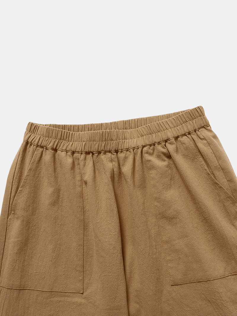 Solid Color Elastic Waist Casual Cotton Women Pants - MRSLM