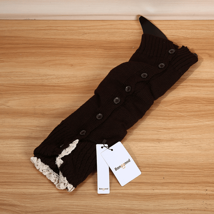 Bang Good Women Girl Knitting Boots Long Tube Stockings Lace Button Decorative Legs Protective Socks Hosiery - MRSLM