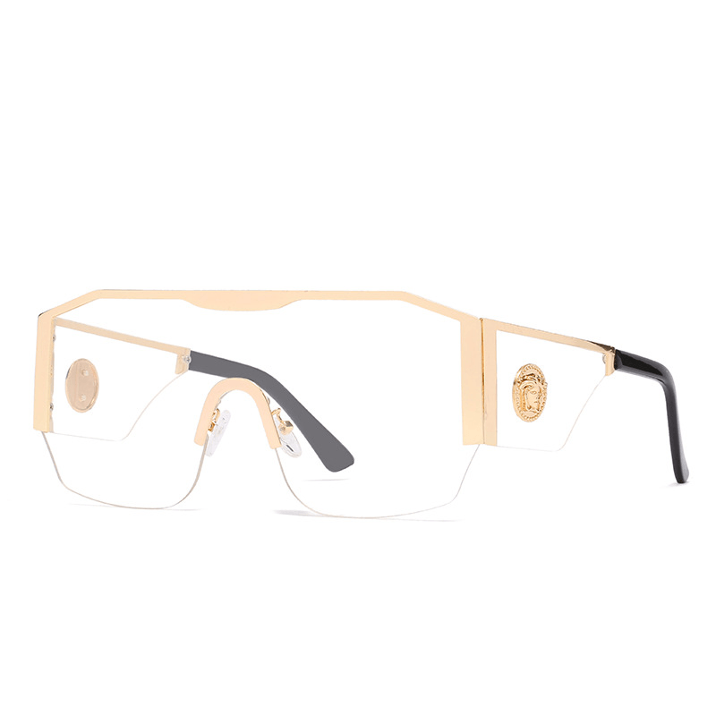 Fashion Metal Half Frame One Piece Sunglasses - MRSLM