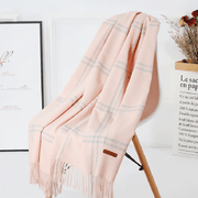 women's plaid wool tassel scarf, view 11 - MRSLM