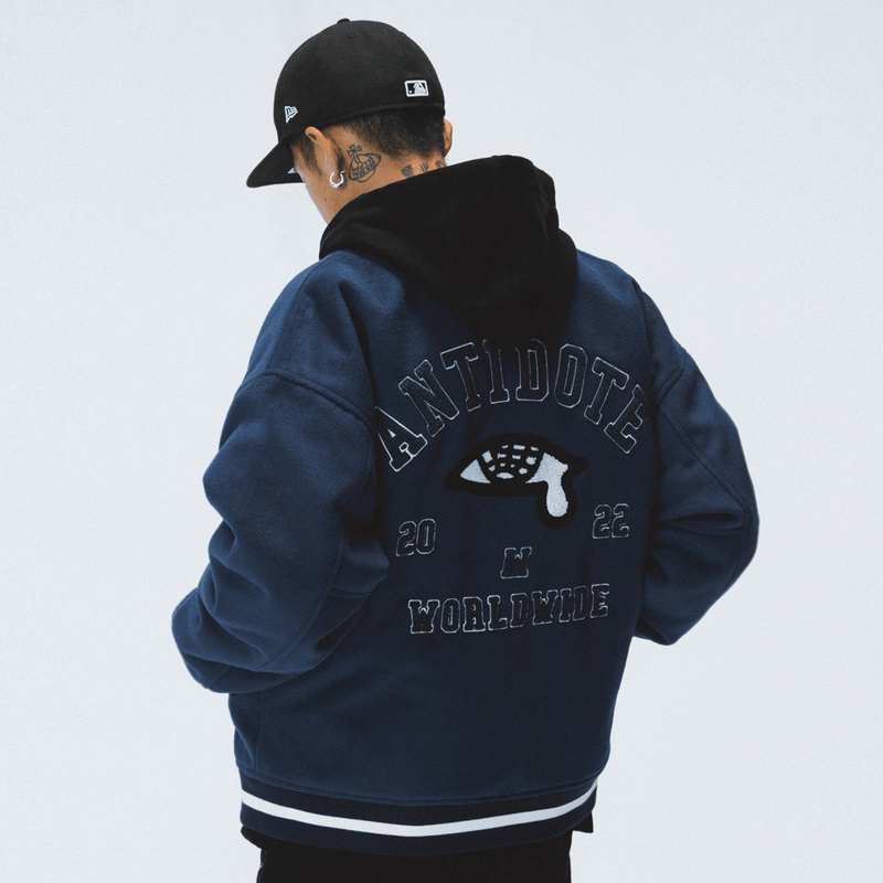 royal blue towel embroidered baseball jacket, view 3 - MRSLM