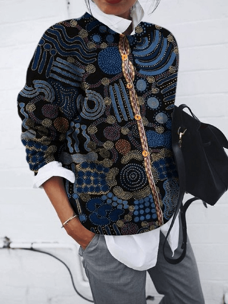 brushed geometric print cardigan top, view 5 - MRSLM
