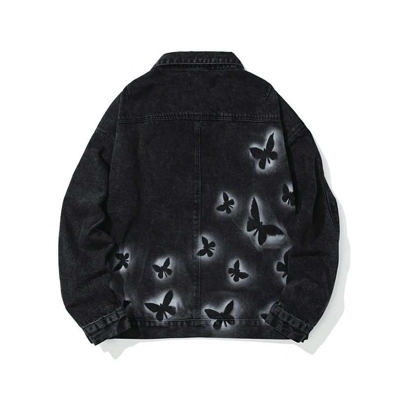 butterfly print denim jacket for men, view 3 - MRSLM