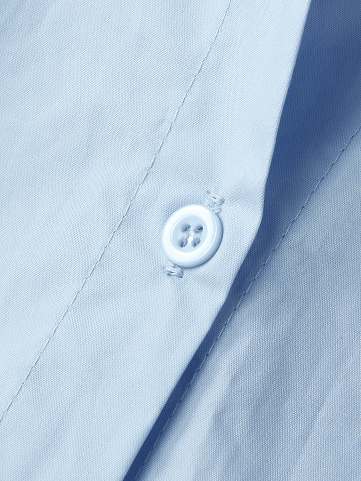 Solid Color Asymmetrical Hem Button Long Sleeve Casual Shirt for Women - MRSLM
