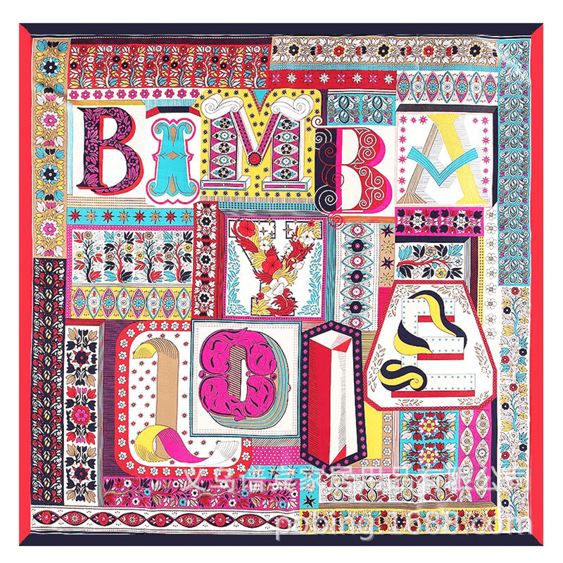 flower and bird twill scarf, view 4 - MRSLM