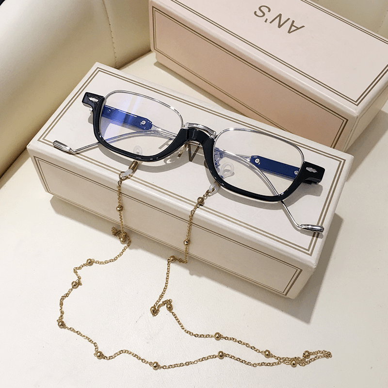 Half-frame oval sunglasses with chain, view 9 - MRSLM