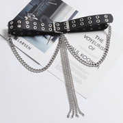 women's black tassel chain rivet belt, view 5 - MRSLM