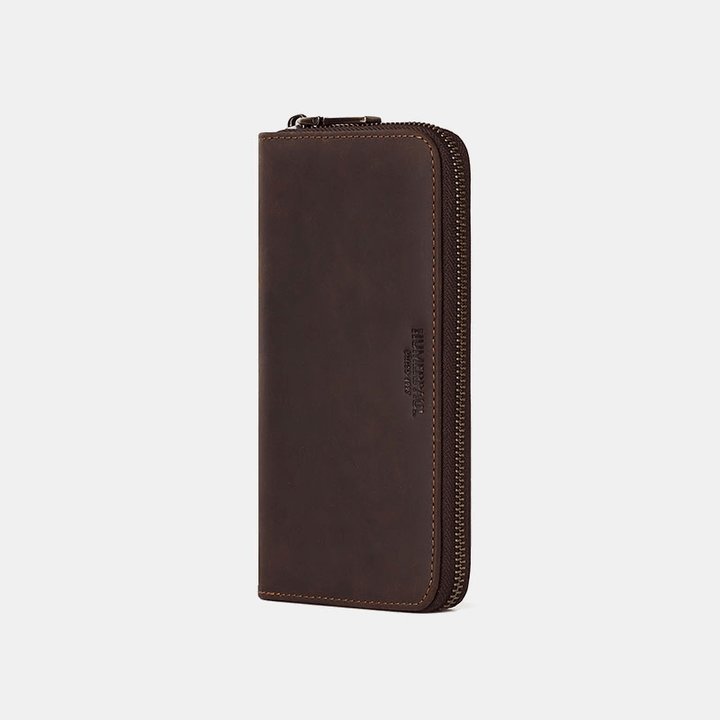 Men Genuine Leather Retro Multi-Slot Fashion Long Clutch Wallet Business Wallet - MRSLM