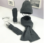 solid color hat scarf glove set, view 3 - MRSLM