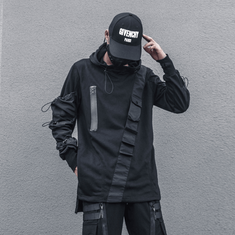 men's drawstring hooded tactical sweater, view 5 - MRSLM