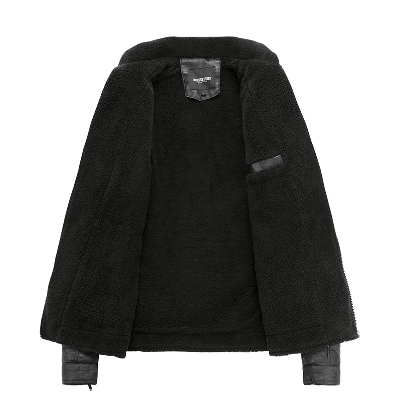 men's plus velvet PU leather jacket, view 5 - MRSLM
